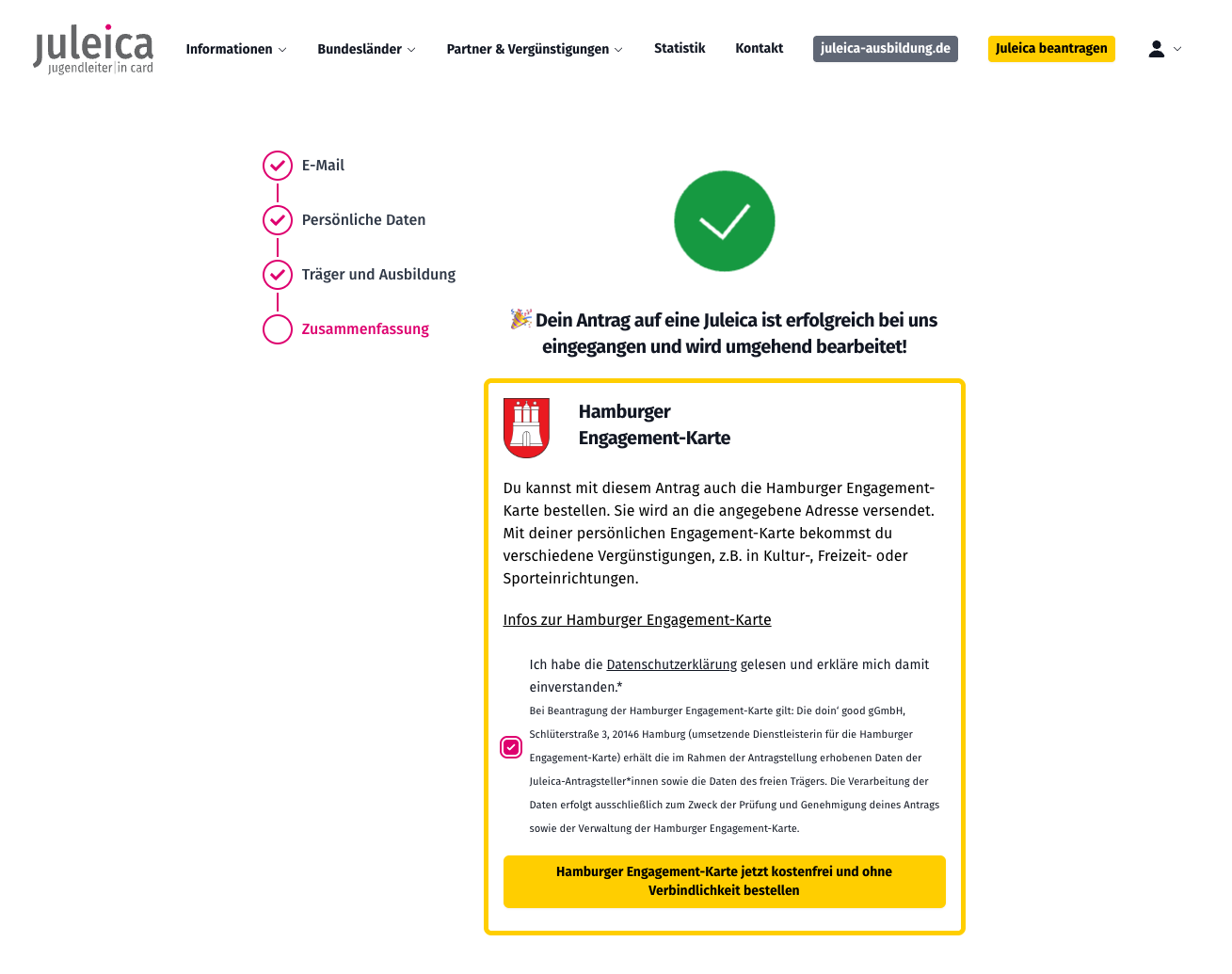 Antrag auf die Hamburger Engagement-Karte