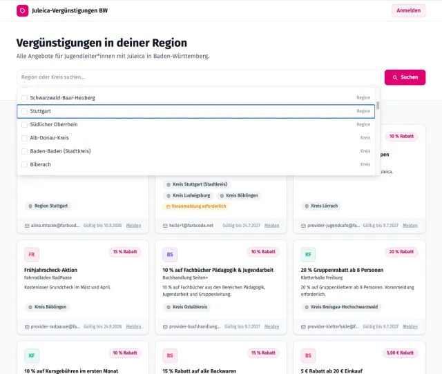 Ansicht aus Vergünstigungsplattform BW
