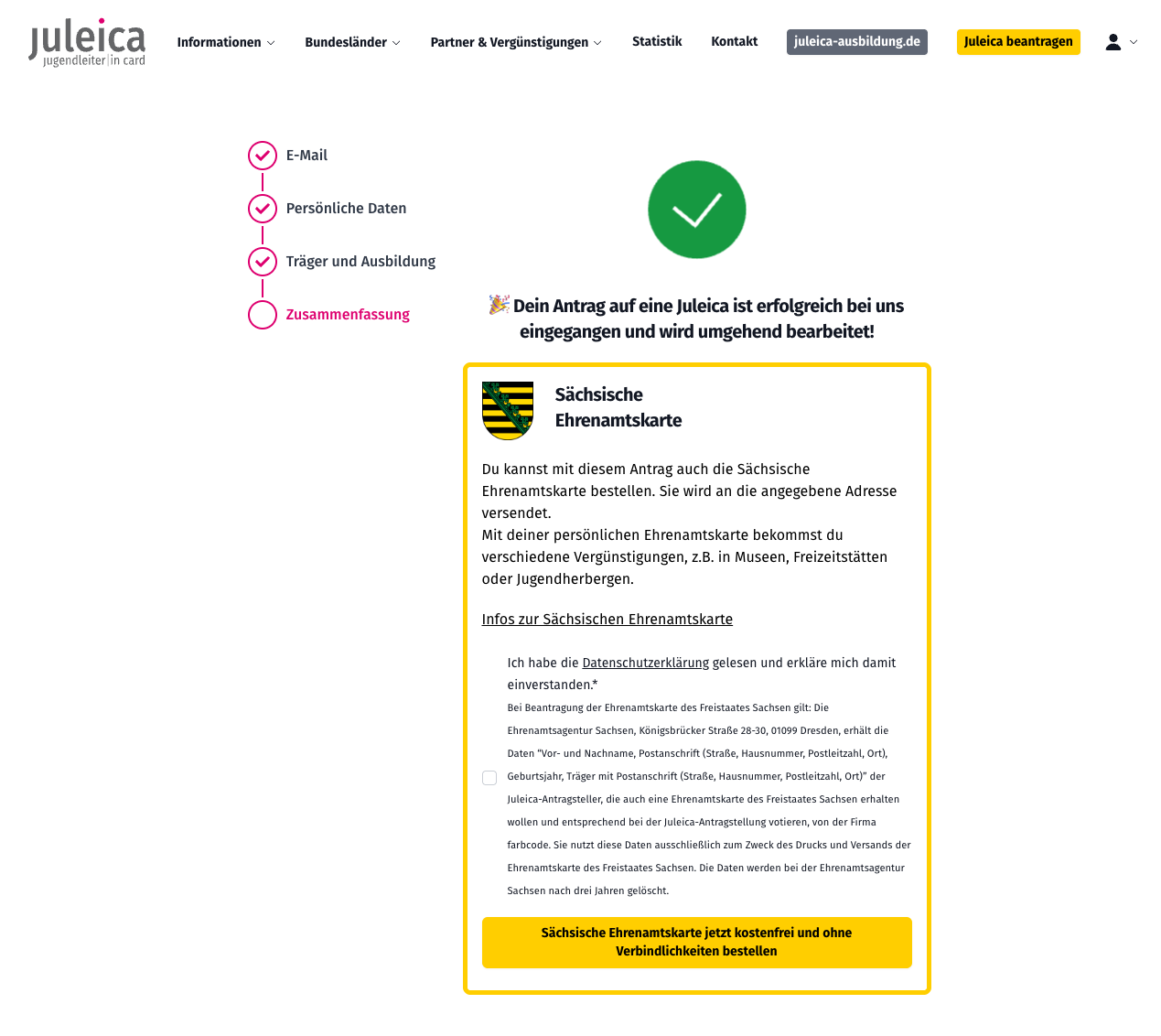 Antrag auf die Sächsische Ehrenamtskarte