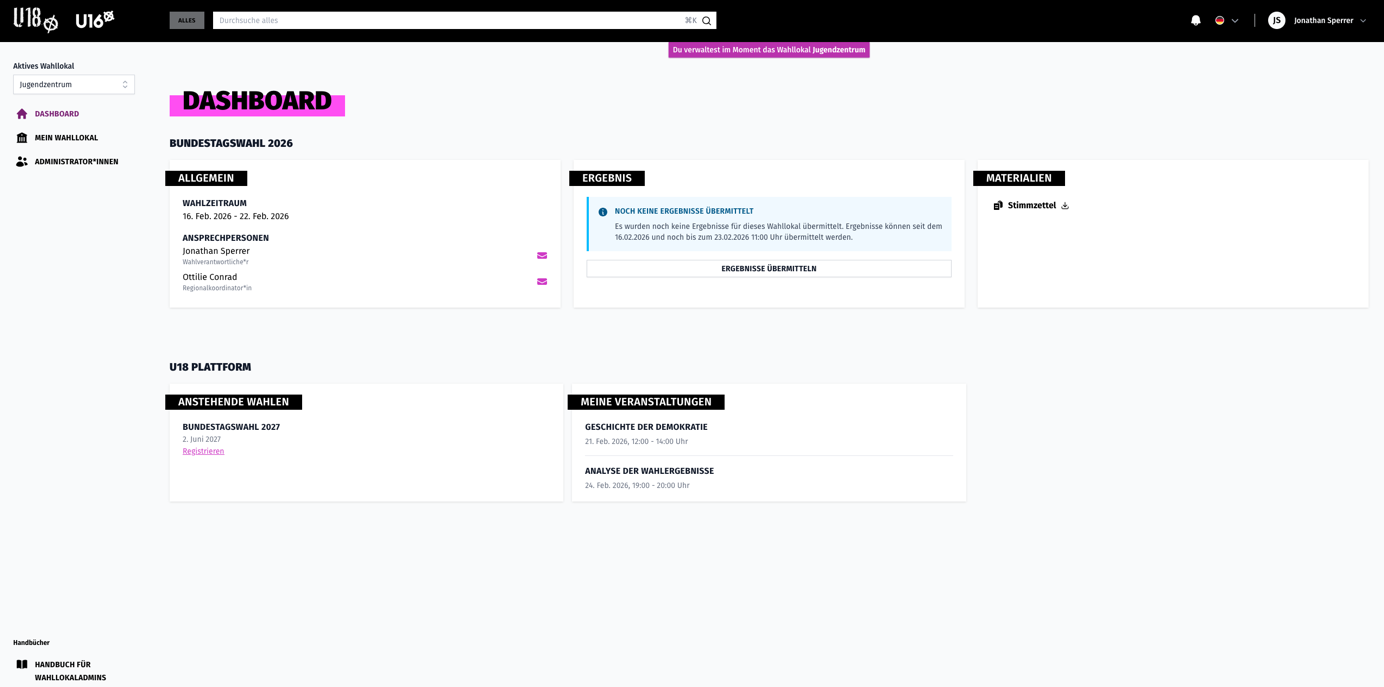 Dashboard der Wahlsoftware