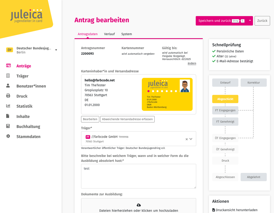 Juleica-Antrag bearbeiten
