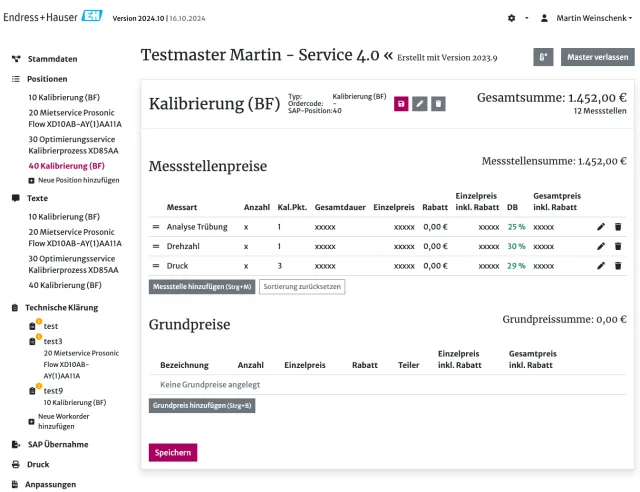 Ansicht aus Masterkalkulator