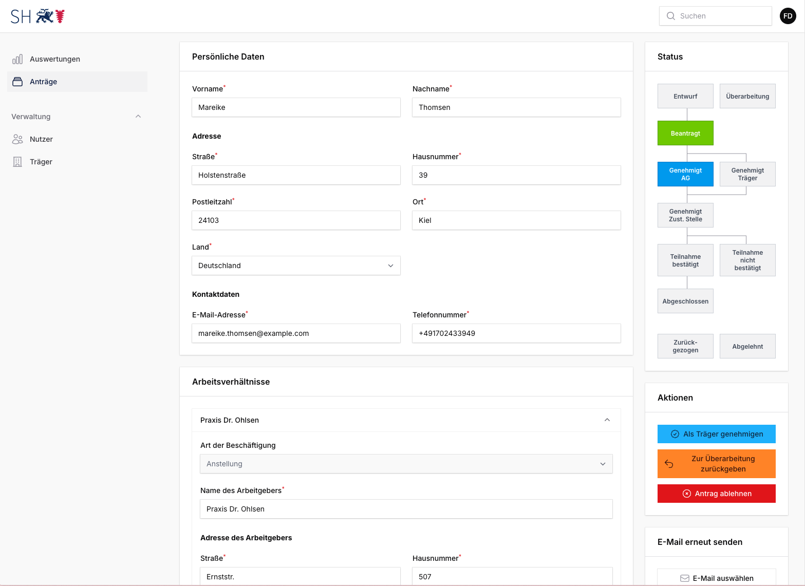 Status und Antragsdetails