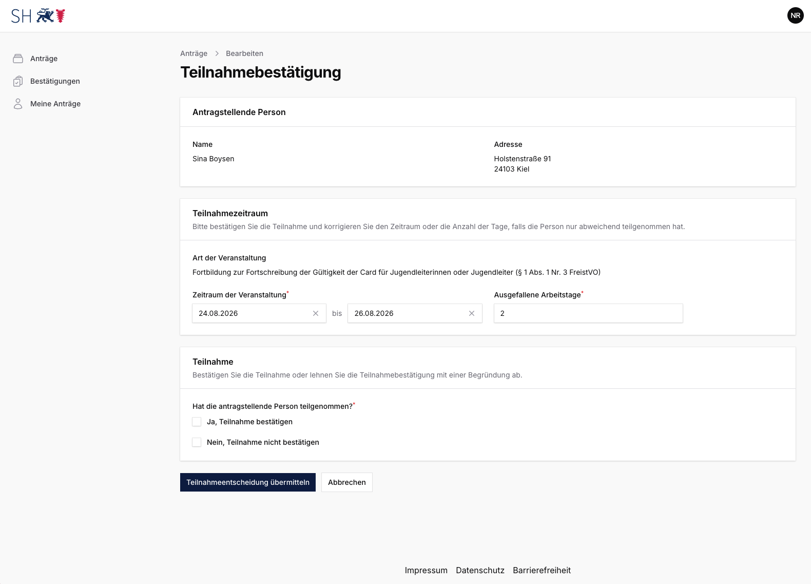 Teilnahmebestätigung